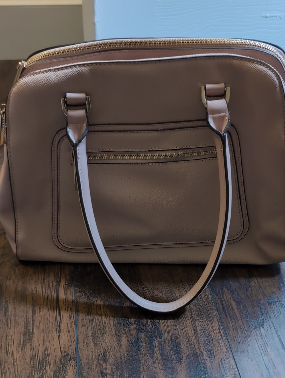 a new day Taupe Shoulder Satchel Bag with Front Zip Pocket